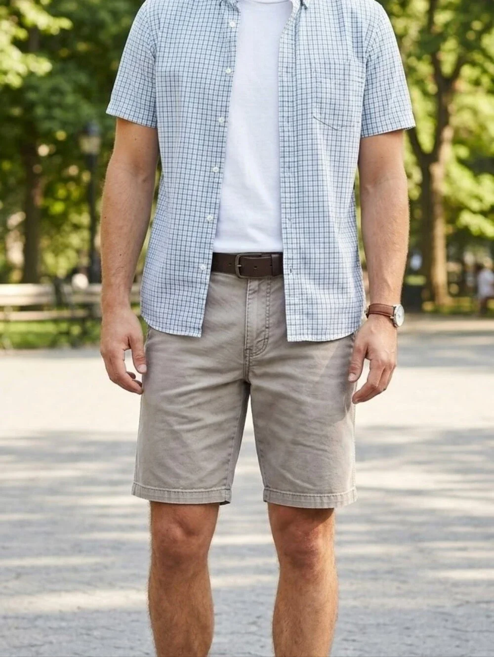Wrangler Men’s Gray Chino Shorts Size 32 Flat Front Casual 10